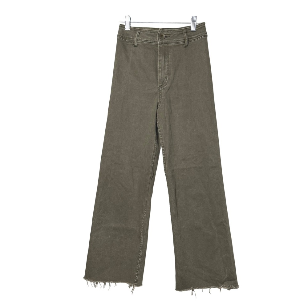Miou Muse Olive Green Wide Leg Jeans Size S High Rise Raw Hem MMPS23